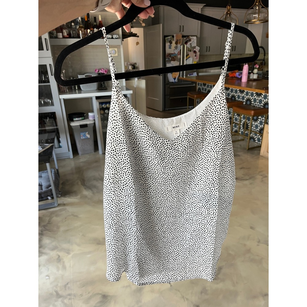 Y2K Babydoll White Black Speckled Dot Cami Tank L